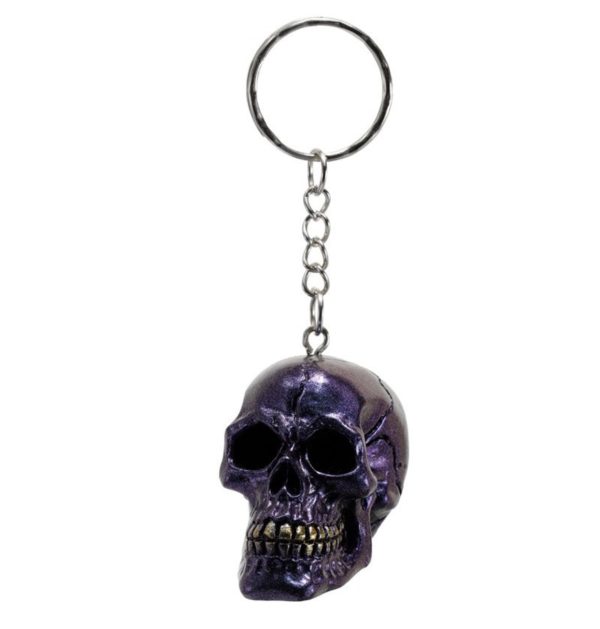 Skulls and Roses Dark Metallic and Gold Skull Keyring (3.5cm) - Image 2