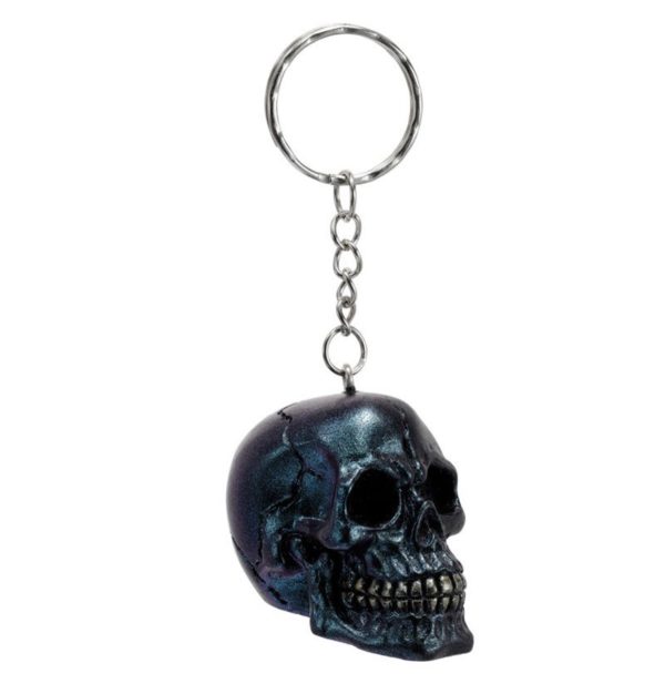 Skulls and Roses Dark Metallic and Gold Skull Keyring (3.5cm) - Image 3