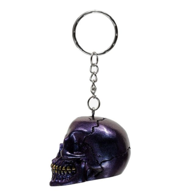 Skulls and Roses Dark Metallic and Gold Skull Keyring (3.5cm) - Image 4