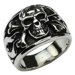 41880 Silver Ring Flaming Skull (One Size)