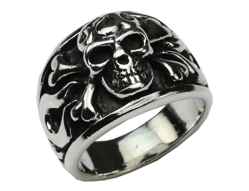 Silver Ring Flaming Skull (One Size)