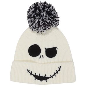 Disney© Nightmare Before Christmas© Jack Face Jumbo White Beanie Pom (Unisex) (White)
