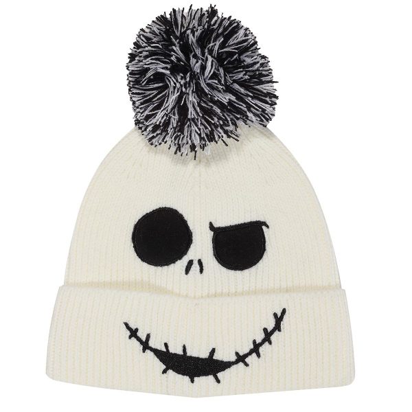 Disney© Nightmare Before Christmas© Jack Face Jumbo White Beanie Pom (Unisex) (White)