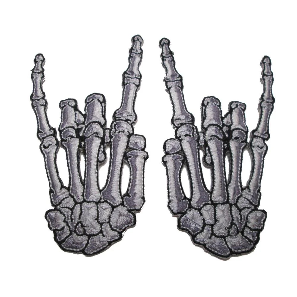 Kreepville Iron On Patch Skelli Hand Devil Bone Patch Pair White (11cm)