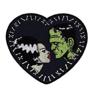 Bride & Frankenstein Love Heart Embroidered Patch (8cm)