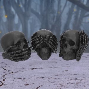 Nemesis Now© Dark See No, Hear No, Speak No Evil Skulls (45cm) (Black)