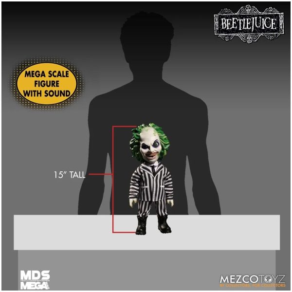 Beetlejuice© MEZCO© 15″ Mega Scale Talking Beetlejuice (15 Inches) (Black/White) - Image 7