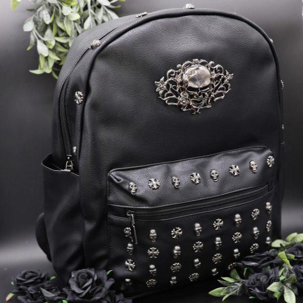 Skull Head Studs Large Backpack (Black) (40x47cm) - Image 4
