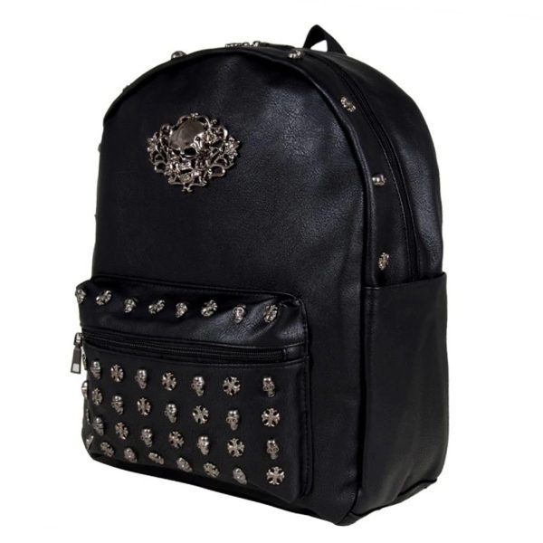 Skull Head Studs Large Backpack (Black) (40x47cm) - Image 3