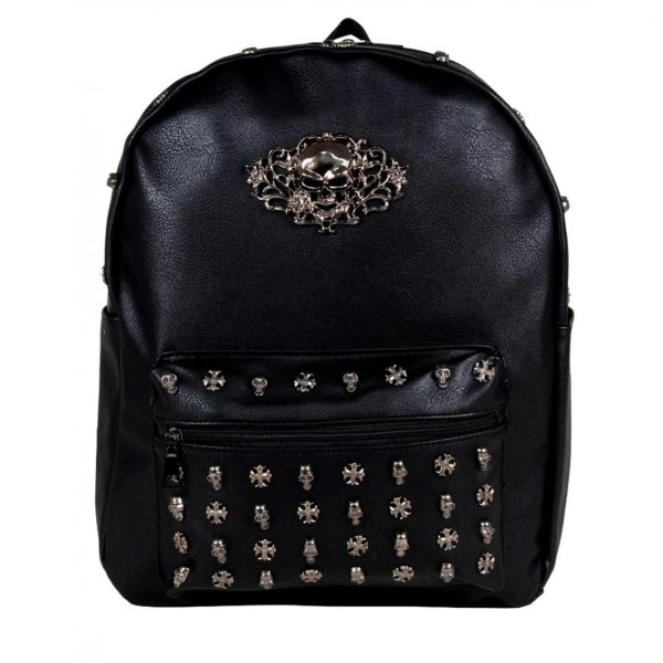 Skull Head Studs Large Backpack (Black) (40x47cm) - Image 2