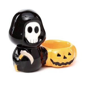Ceramic Skull Boy Grim Reaper Pumpkin Tea Light Candle Holder (8cm)