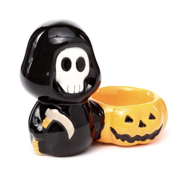 Ceramic Skull Boy Grim Reaper Pumpkin Tea Light Candle Holder (8cm)