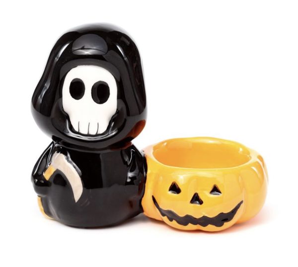 Ceramic Skull Boy Grim Reaper Pumpkin Tea Light Candle Holder (8cm) - Image 2