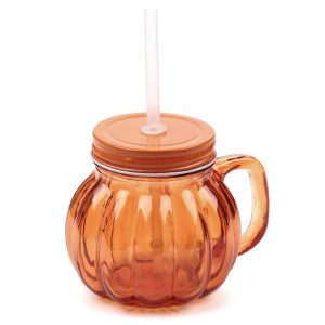 Pumpkin Mason Drinking Jar & Straw (9.5cm)