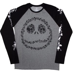 The Nightmare Before Christmas© Floral Jack Official Band Long Sleeve T-shirt (Unisex) (Grey)