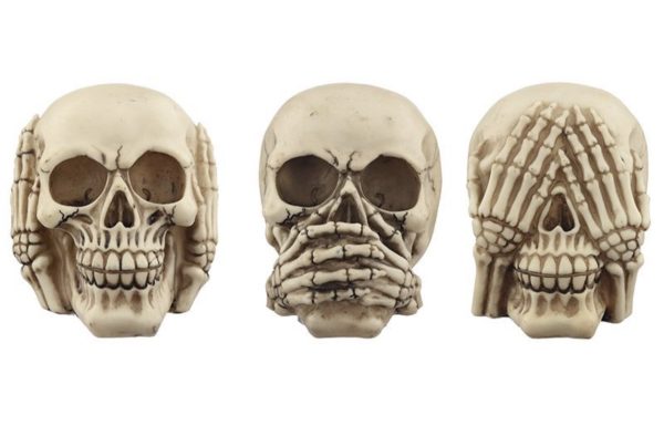 Set of 3 Hear No Speak No See No Evil Skulls Ornaments (11cm)