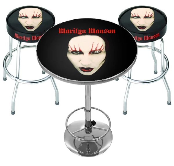 MARILYN MANSON BAR SET - RED LIPS (TABLE & 2 X BAR STOOLS)