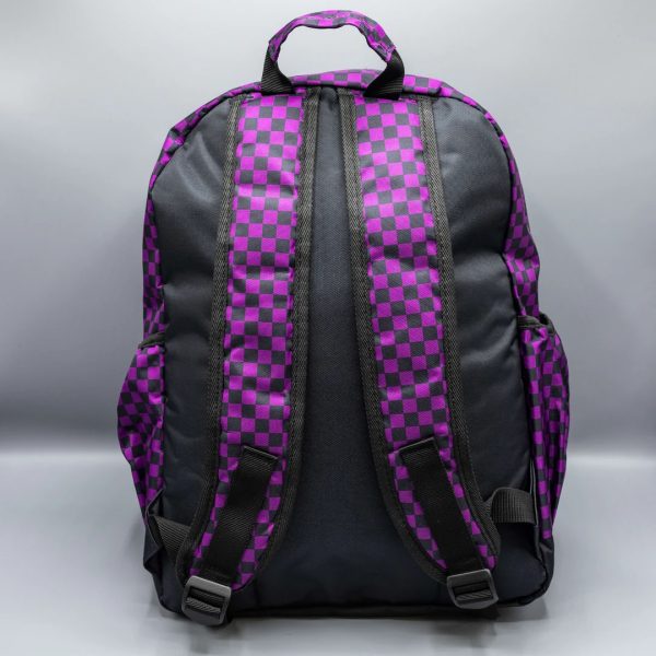Gothic / Alternative Purple Checkerboard Backpack Bag With Gothic Chain (Purple/Black) (42cm) - Image 4