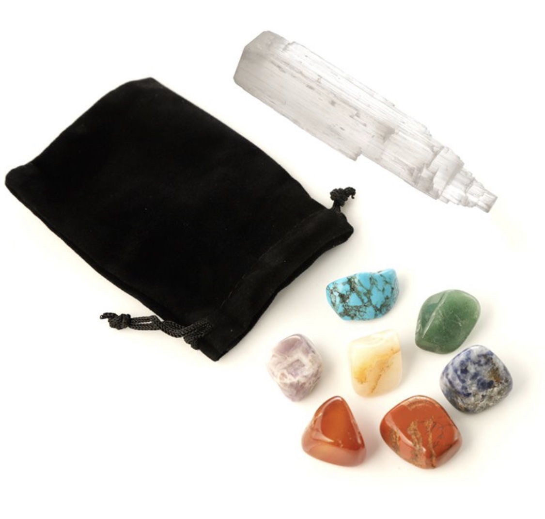 Set of 7 Chakra Stones Kit with Crystal