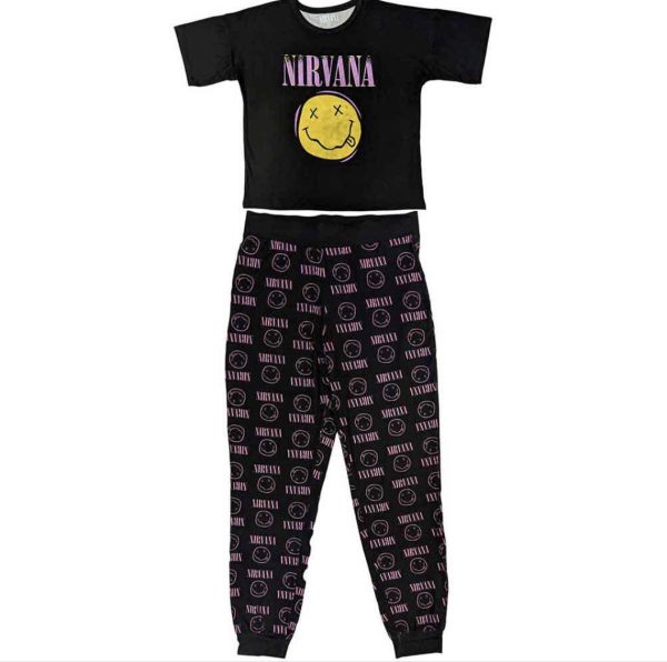Nirvana© “Nirvana Xerox Smile Pink” Official Band PJ Pyjamas Set (Unisex) (Black/Yellow/Pink)