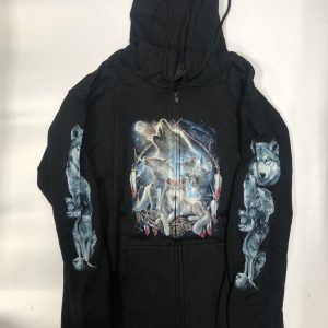 Gothic Designs Native Wolf Family Family Lunar Eclipse Hoodie (Unisex) (Double Sided)