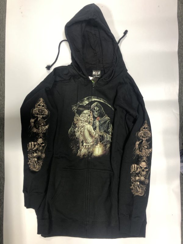 Gothic Designs Grim Reaper With Lady Of The Nature Romance Hoodie (Double Sided) (Zip-Up Hoodie)