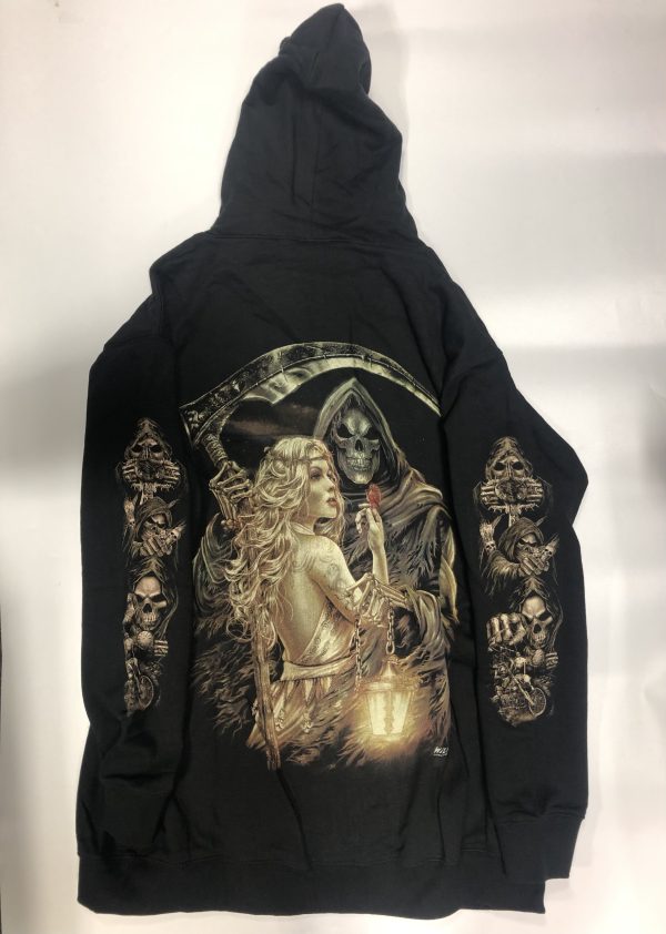 Gothic Designs Grim Reaper With Lady Of The Nature Romance Hoodie (Double Sided) (Zip-Up Hoodie) - Image 2