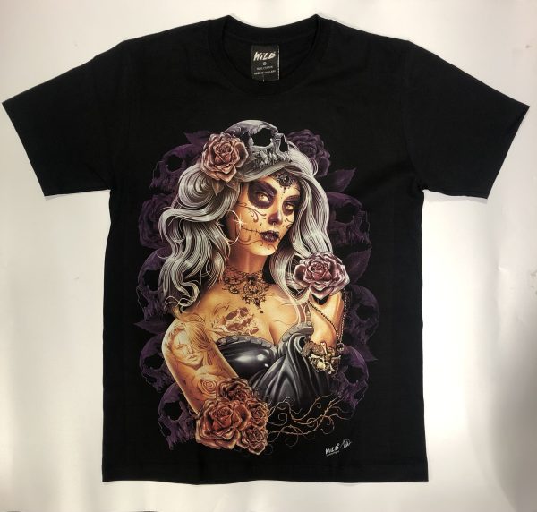 Gothic Designs Gothic Lady Day Of The Dead Sugar Skull T-shirt (Unisex) (Double Sided)