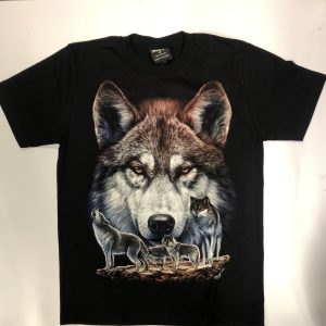 Gothic Designs Wolf Pack On Mountain Hill Portrait T-shirt (Unisex) (Double Sided)