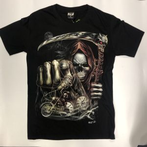 Gothic Designs Grim Reaper Biker Times Running Out T-shirt (Unisex) (Double Sided)