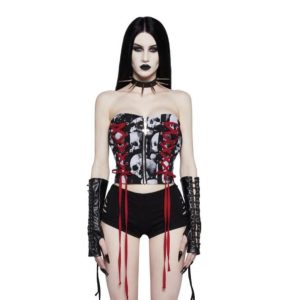 OCTAVE Gothic Skull Alternative Design Red Lace Corset (Ladies) (Black)