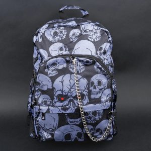 Spooky Grey Skulls Nightfall Backpack with Chain Detail (42cm)