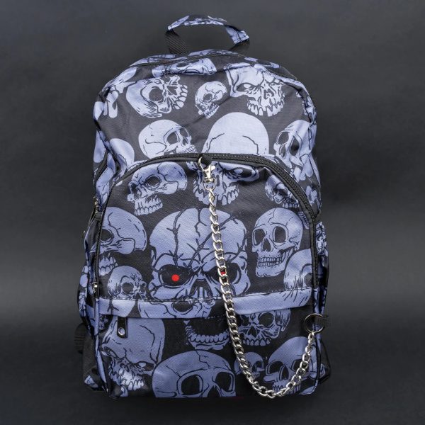 Spooky Grey Skulls Nightfall Backpack with Chain Detail (42cm)