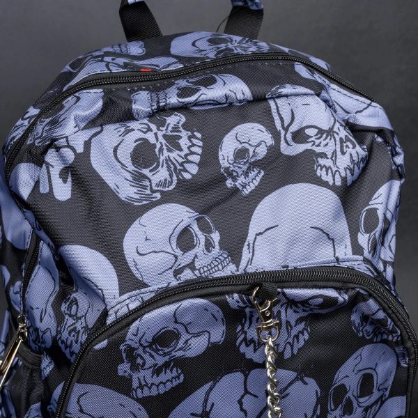 Spooky Grey Skulls Nightfall Backpack with Chain Detail (42cm) - Image 3