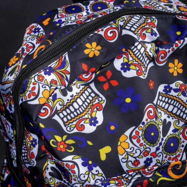 Colourful Sugar Skull Fiesta Backpack with Chain Detail (42cm) - Image 2