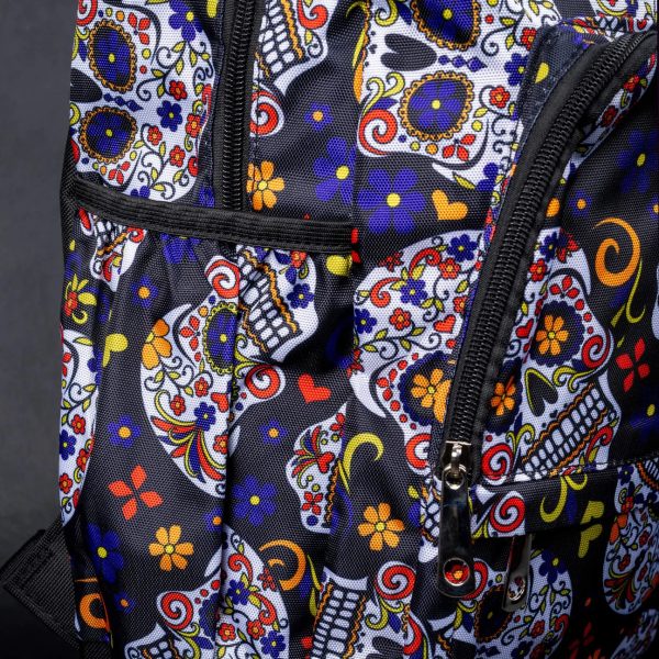 Colourful Sugar Skull Fiesta Backpack with Chain Detail (42cm) - Image 6