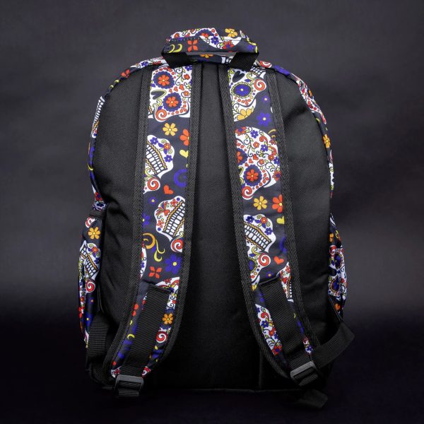 Colourful Sugar Skull Fiesta Backpack with Chain Detail (42cm) - Image 4