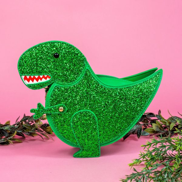 Dinosaur Glitter Effect Handbag Movable Hand (Green)