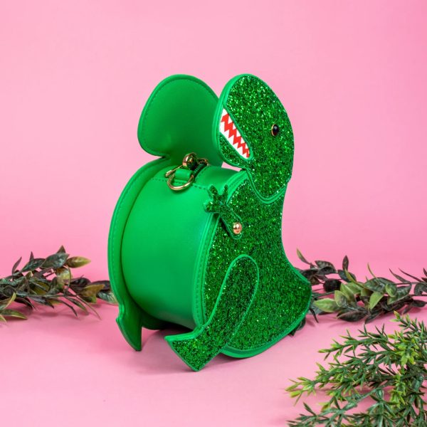 Dinosaur Glitter Effect Handbag Movable Hand (Green) - Image 2