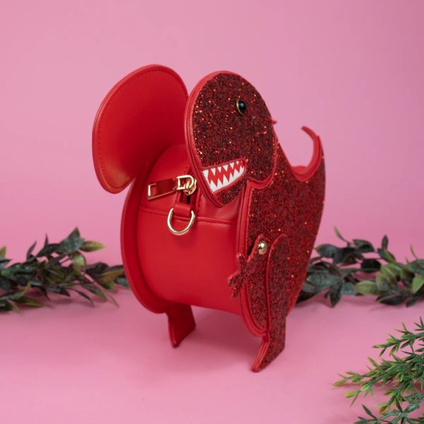 Dinosaur Glitter Effect Handbag Movable Hand (Red) - Image 2