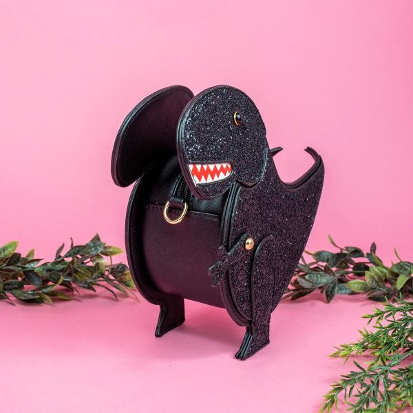 Dinosaur Glitter Effect Handbag Movable Hand (Black) - Image 5