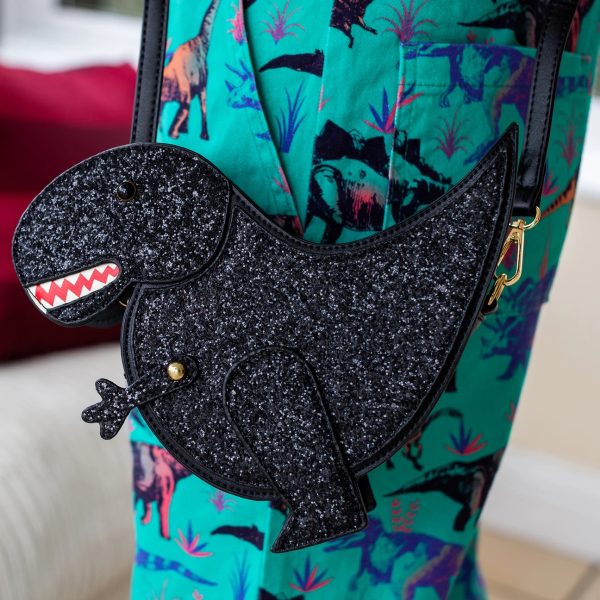 Dinosaur Glitter Effect Handbag Movable Hand (Black) - Image 4