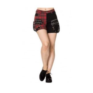OCTAVE Gothic Checkered Zips Mini Shorts (Ladies) (Red/Black)