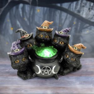 Nemesis Now© U6871C24 Kindle's Potion Light Up Cats and Cauldron Ornament (18.5cm)