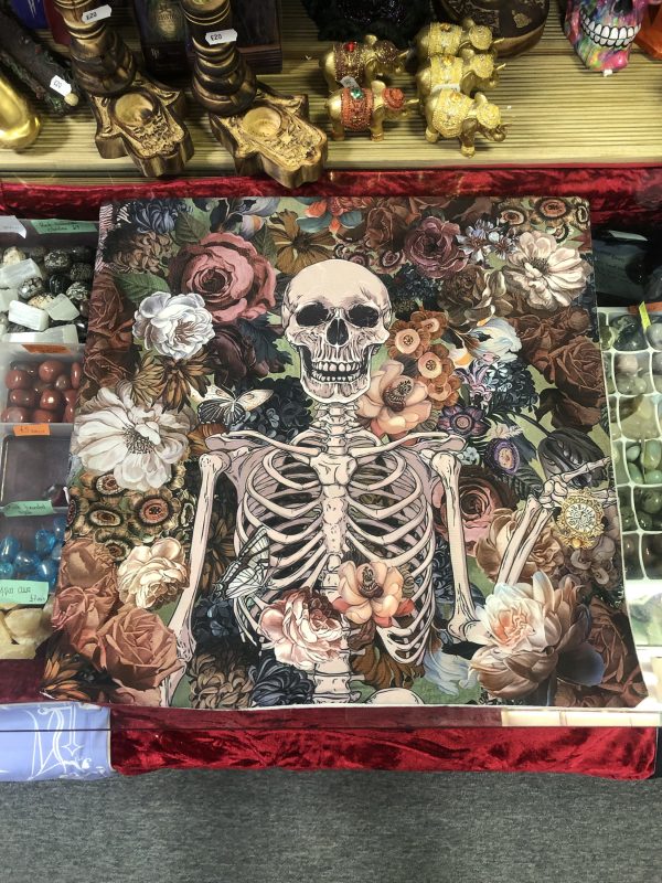 Gothic Skull & Flower Pattern Modern Plush Cushion Cover (45cm) (One Size) (Floral/White)