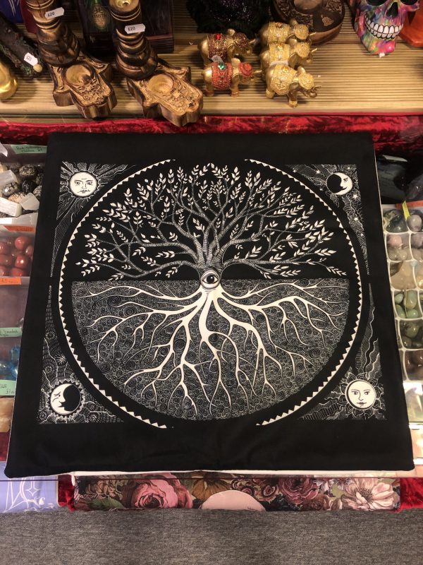 Gothic Sun & Moon Tree Witchcraft Soft Plush Cushion Cover (One Size) (Black/White) (45cm)