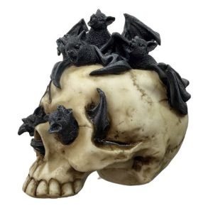 Skull with Bats Crawling Inside Ornament (14cm)