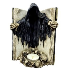 The Reaper of Death Book of Skulls Tea Light Candle Holder Ornament (18cm)