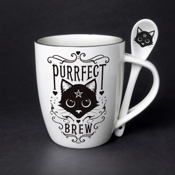 Alchemy© Fine Bone China Mug & Spoon Set "Purrfect Brew" (10.9cm) (13oz)