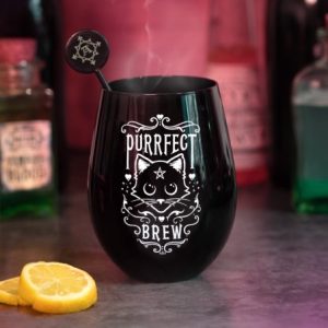 Alchemy© Stemless Glass Puurfect Brew Cat Design Drinking Cup (12cm)